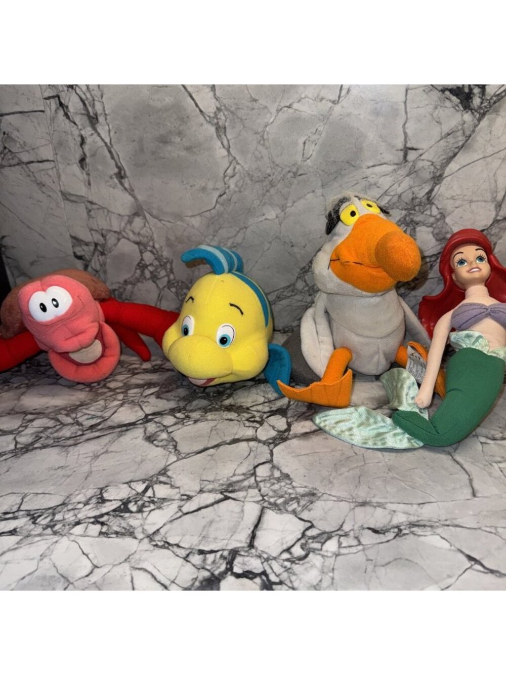 VTG Little Mermaid Plush Lot Flounder 90s Sebastian Scuttle